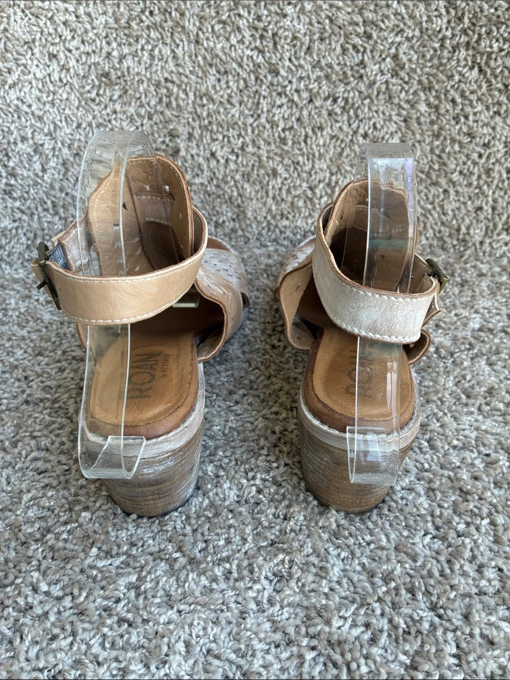 Roan by Bed|Stu Christine P Distressed Tan Laser-Cut Slingback Heels size 8.5